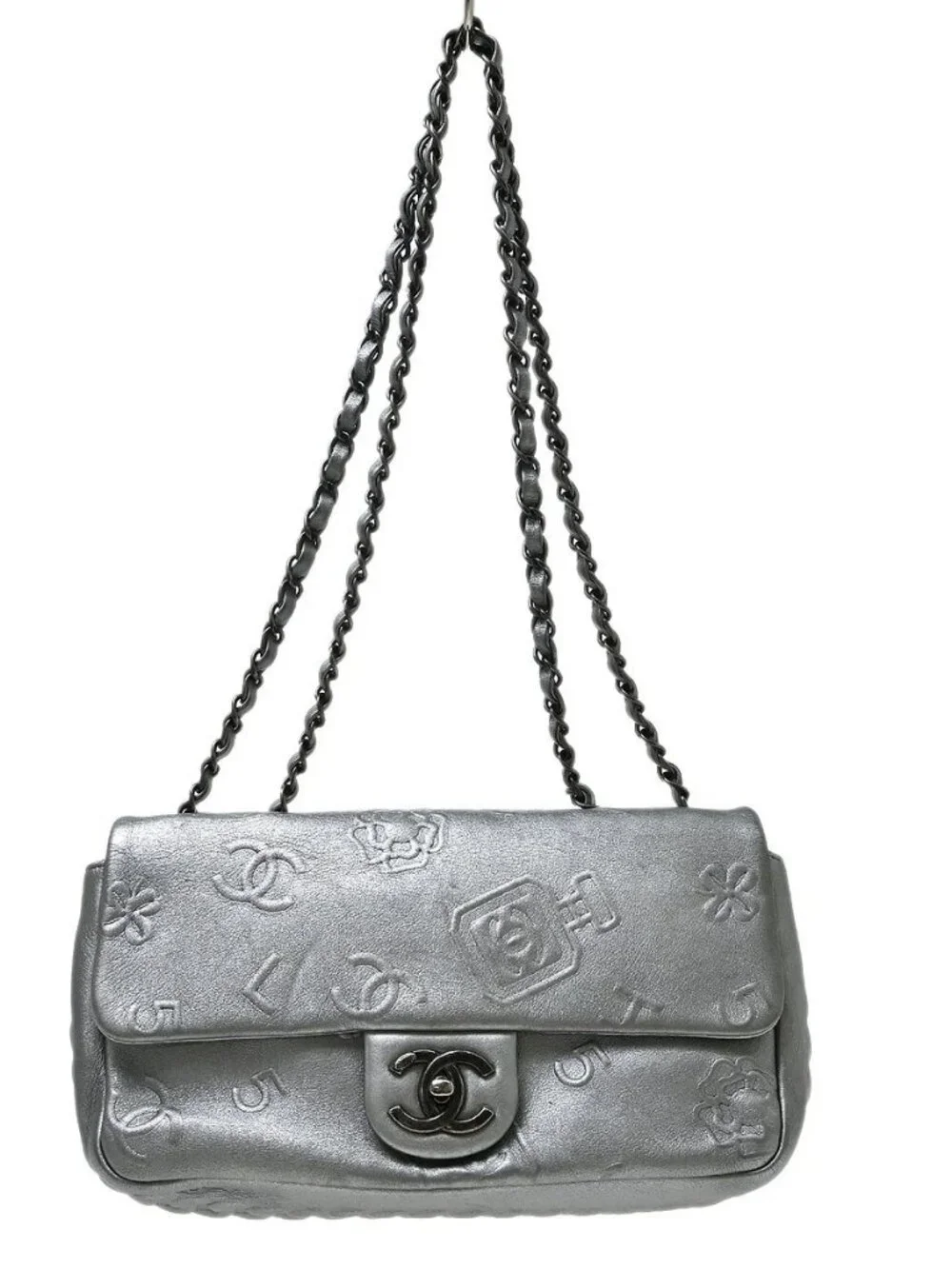 Best08 Chanel Silver Lambskin Double Chain Shoulder Bag KQ01811